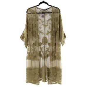 Vince Camuto Mesh Floral Embroidered Open Kimono Cover-Up Topper #K231